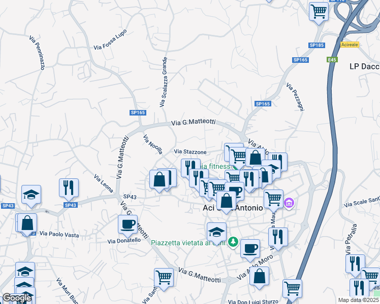 map of restaurants, bars, coffee shops, grocery stores, and more near 29 Via Stazzone in Aci Sant'Antonio