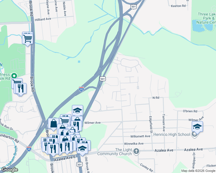 map of restaurants, bars, coffee shops, grocery stores, and more near 5609 Chamberlayne Road in Richmond