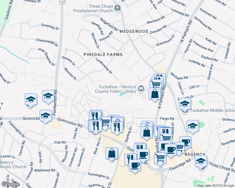map of restaurants, bars, coffee shops, grocery stores, and more near in Richmond
