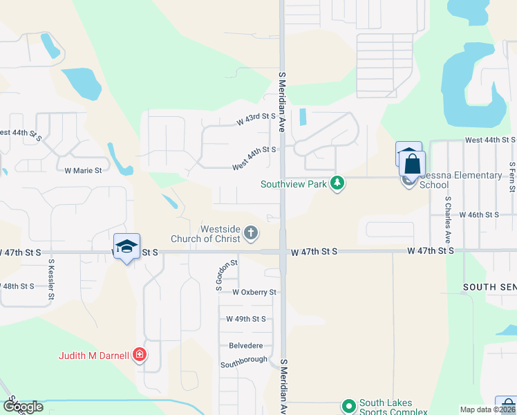 map of restaurants, bars, coffee shops, grocery stores, and more near 4659 South Meridian Avenue in Wichita