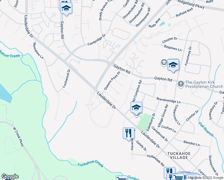 map of restaurants, bars, coffee shops, grocery stores, and more near 11811 Crown Prince Circle in Richmond