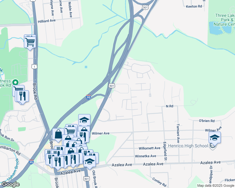map of restaurants, bars, coffee shops, grocery stores, and more near 5661 Chamberlayne Road in Richmond