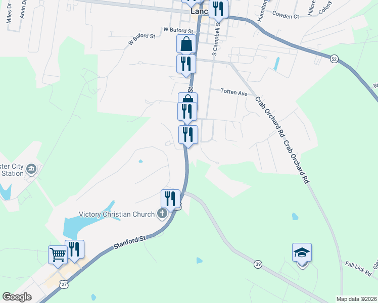 map of restaurants, bars, coffee shops, grocery stores, and more near 515 Stanford Street in Lancaster