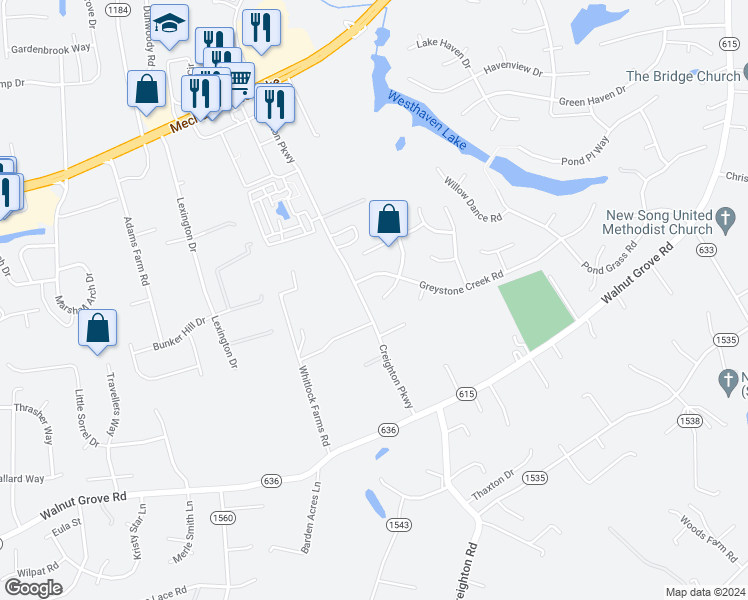 map of restaurants, bars, coffee shops, grocery stores, and more near 7809 Silktree Place in Mechanicsville