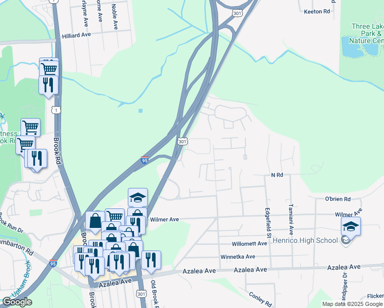 map of restaurants, bars, coffee shops, grocery stores, and more near 5609 Chamberlayne Road in Richmond