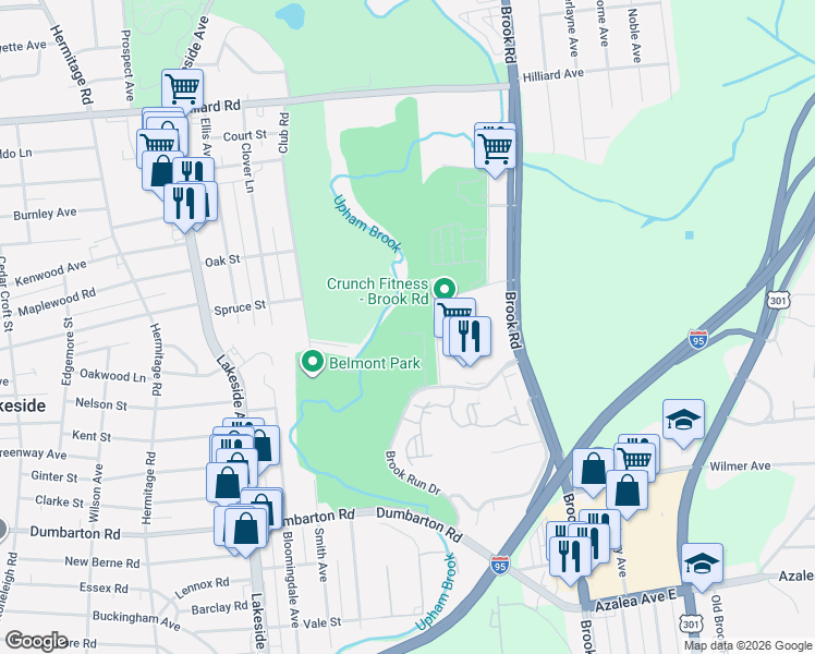 map of restaurants, bars, coffee shops, grocery stores, and more near Brook Run Drive in Richmond
