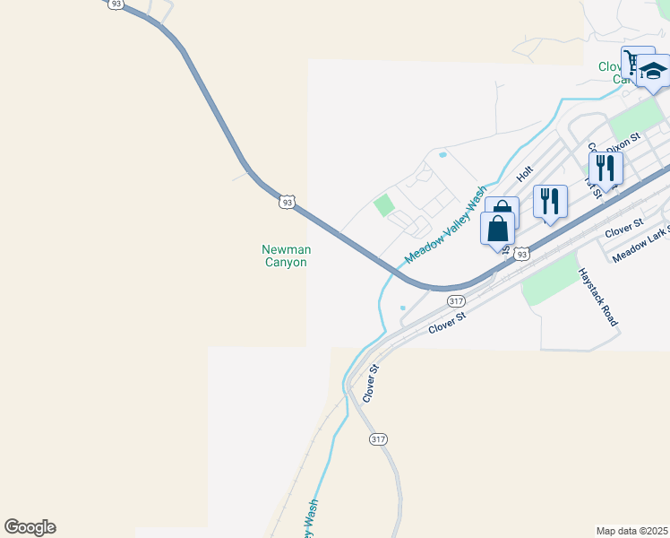 map of restaurants, bars, coffee shops, grocery stores, and more near U.S. 93 in Caliente