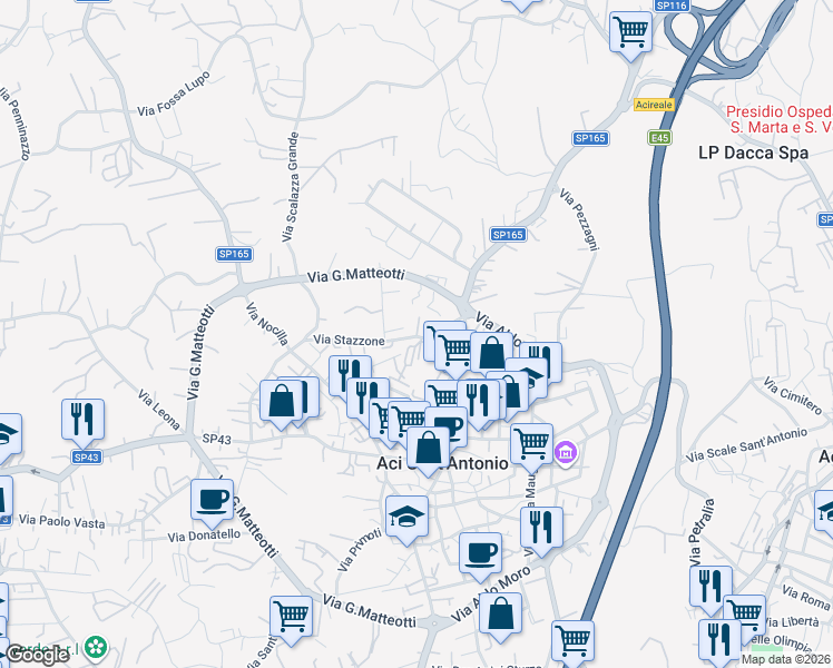 map of restaurants, bars, coffee shops, grocery stores, and more near 18 Via Gaetano Donizetti in Aci Sant'antonio