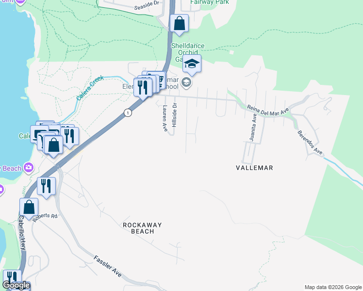 map of restaurants, bars, coffee shops, grocery stores, and more near 330 Reichling Avenue in Pacifica
