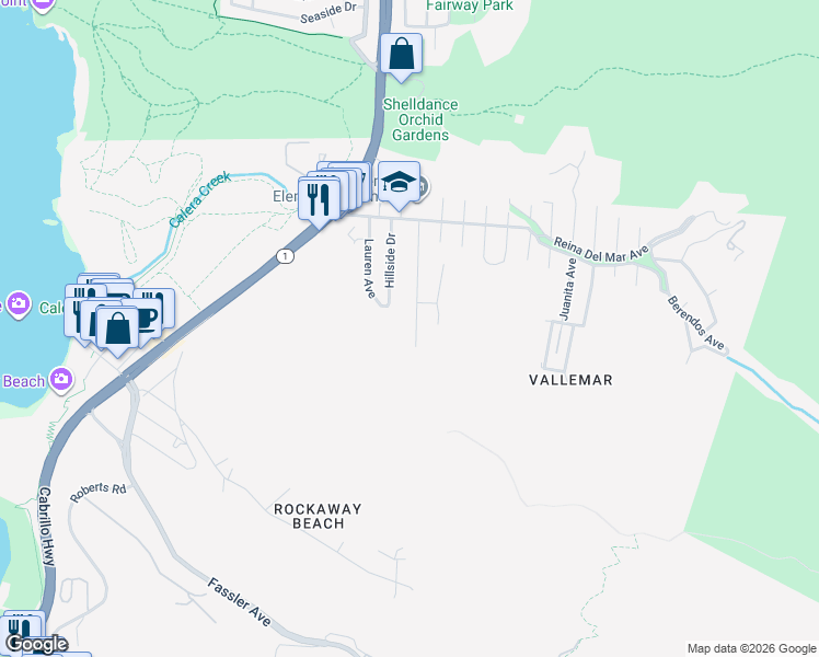 map of restaurants, bars, coffee shops, grocery stores, and more near 330 Reichling Avenue in Pacifica