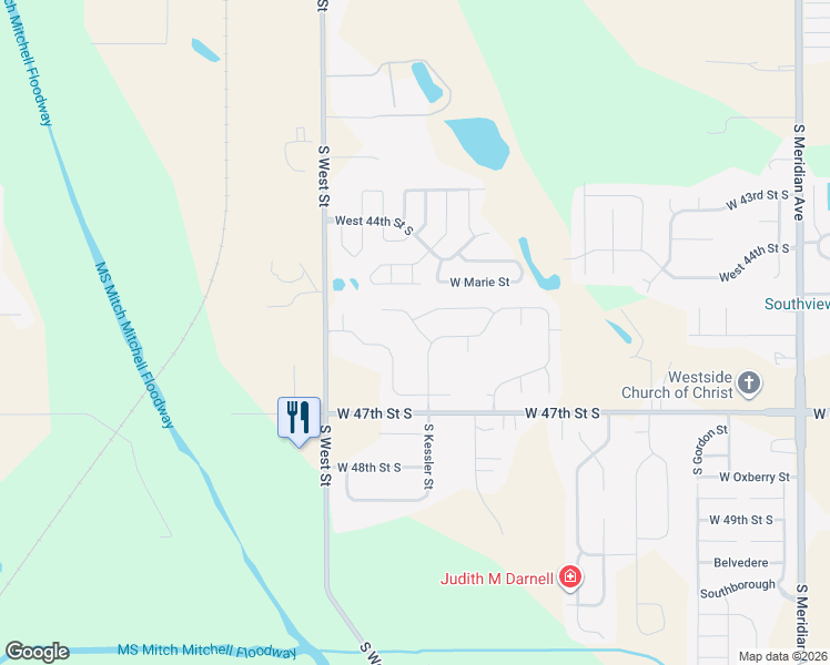 map of restaurants, bars, coffee shops, grocery stores, and more near 4600-4622 South Kessler Circle in Wichita