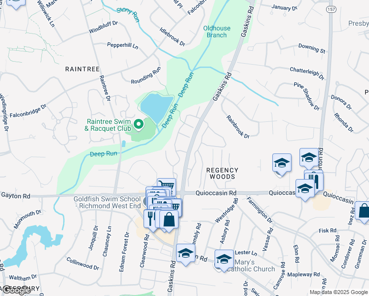 map of restaurants, bars, coffee shops, grocery stores, and more near 1613 Congressional Court in Richmond