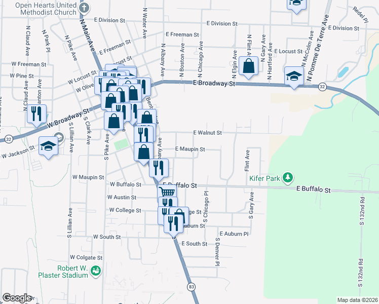 map of restaurants, bars, coffee shops, grocery stores, and more near 423 South Chicago Avenue in Bolivar