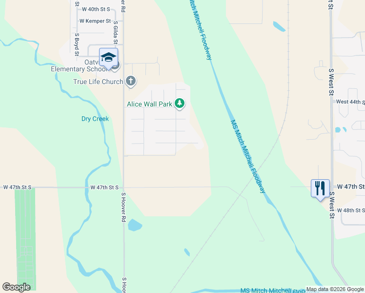 map of restaurants, bars, coffee shops, grocery stores, and more near South Doris Street in Wichita