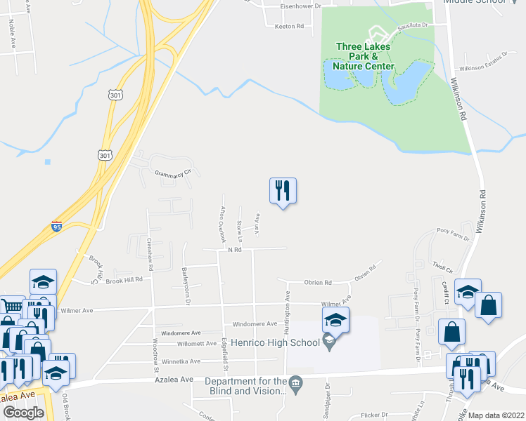map of restaurants, bars, coffee shops, grocery stores, and more near 5437 Van Avenue in Richmond
