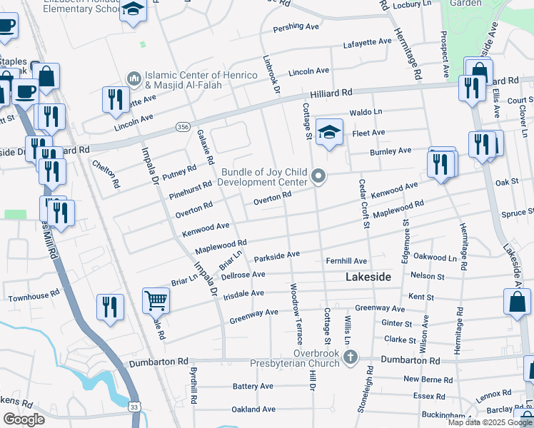 map of restaurants, bars, coffee shops, grocery stores, and more near 2810 Kenwood Avenue in Richmond