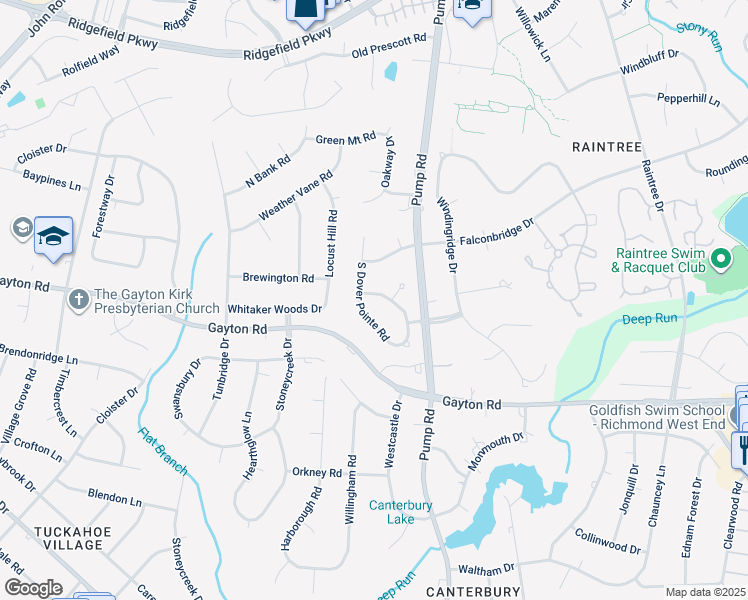 map of restaurants, bars, coffee shops, grocery stores, and more near 10610 Dover Pointe Road North in Richmond