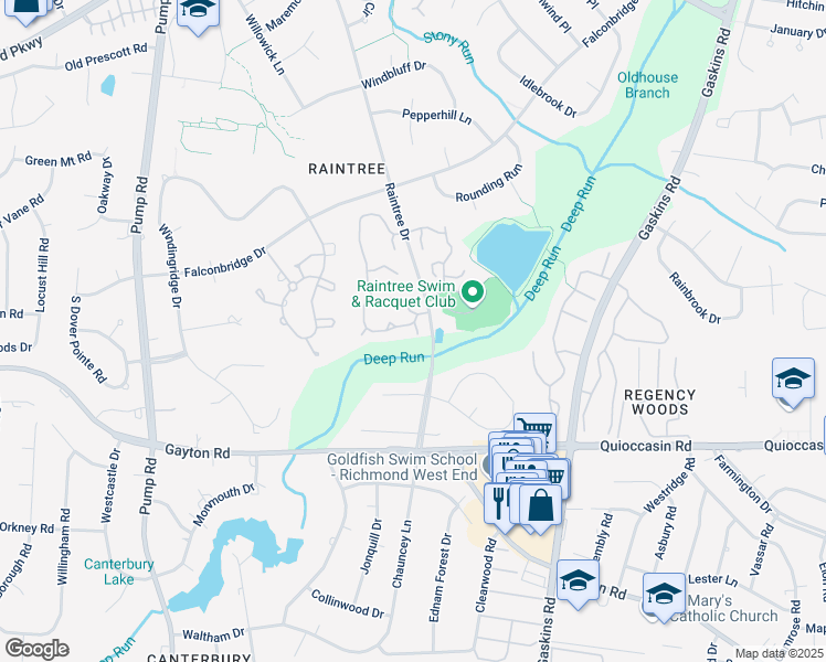 map of restaurants, bars, coffee shops, grocery stores, and more near 1711 Foxfire Circle in Richmond