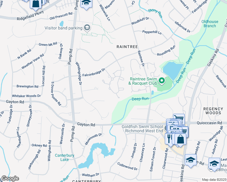 map of restaurants, bars, coffee shops, grocery stores, and more near 1701 Logwood Circle in Richmond