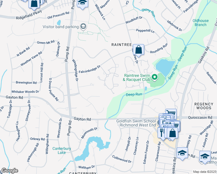 map of restaurants, bars, coffee shops, grocery stores, and more near 1701 Logwood Circle in Richmond