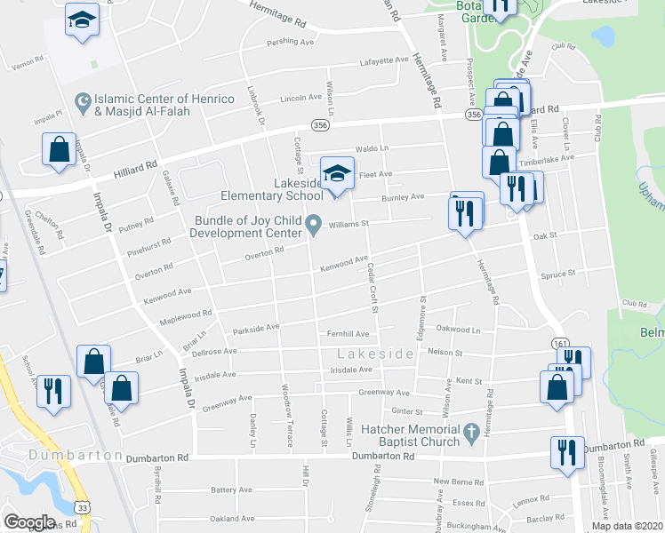 map of restaurants, bars, coffee shops, grocery stores, and more near 2621 Kenwood Avenue in Henrico