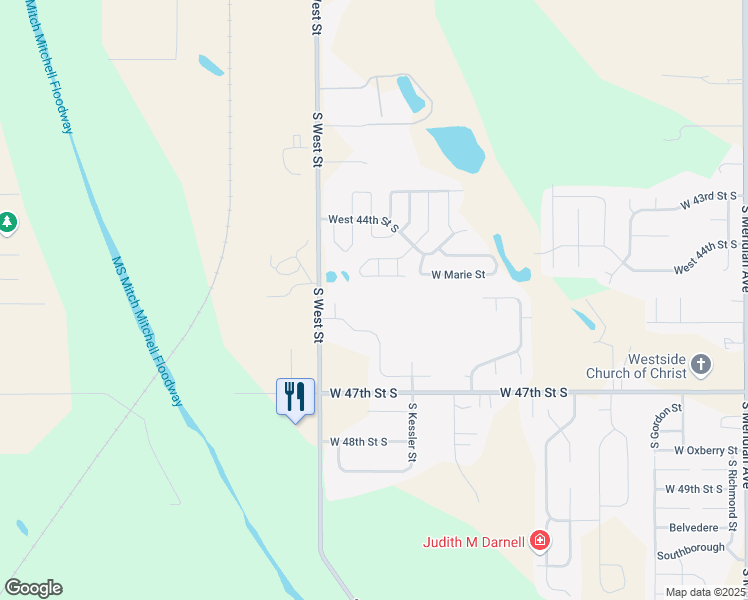 map of restaurants, bars, coffee shops, grocery stores, and more near 4600 South Kessler Circle in Wichita