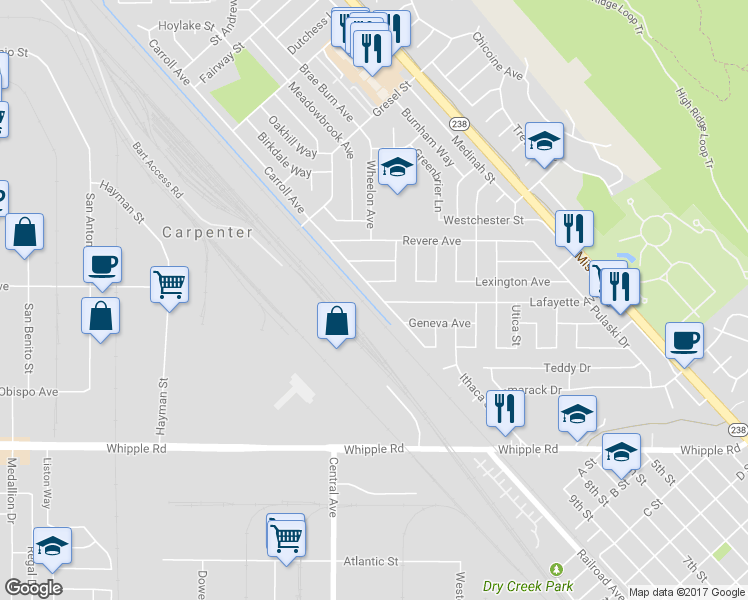 map of restaurants, bars, coffee shops, grocery stores, and more near 31959 Carroll Avenue in Hayward