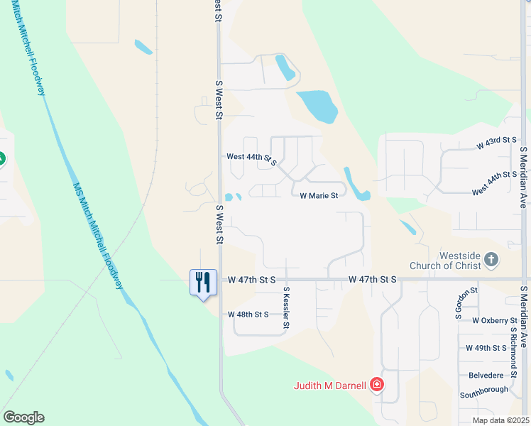 map of restaurants, bars, coffee shops, grocery stores, and more near 4600-4622 South Kessler Circle in Wichita