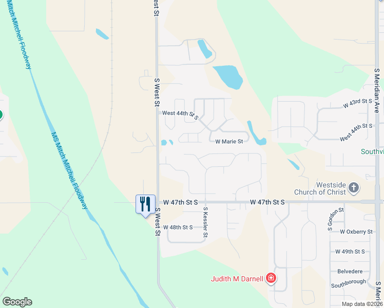 map of restaurants, bars, coffee shops, grocery stores, and more near 4600-4622 South Kessler Circle in Wichita