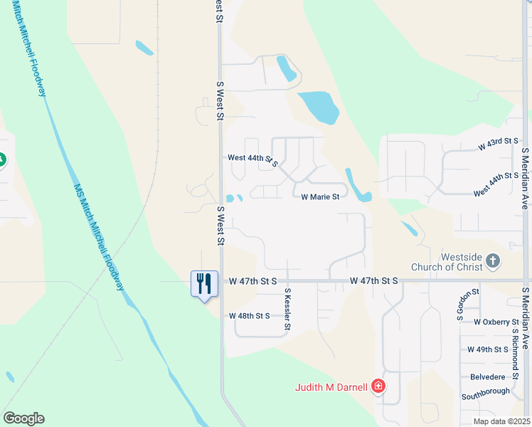 map of restaurants, bars, coffee shops, grocery stores, and more near 4600-4622 South Kessler Circle in Wichita
