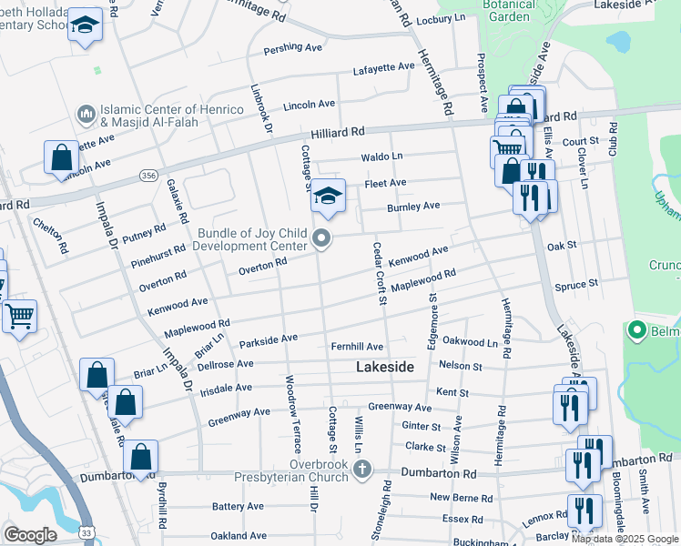 map of restaurants, bars, coffee shops, grocery stores, and more near 2622 Kenwood Avenue in Richmond