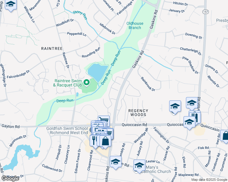 map of restaurants, bars, coffee shops, grocery stores, and more near 1613 Congressional Court in Richmond