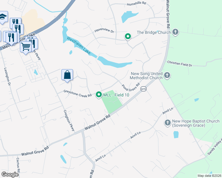 map of restaurants, bars, coffee shops, grocery stores, and more near 6299 Greystone Creek Road in Mechanicsville