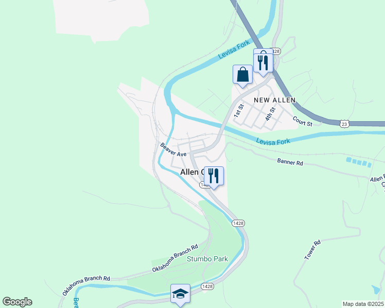 map of restaurants, bars, coffee shops, grocery stores, and more near in Allen City