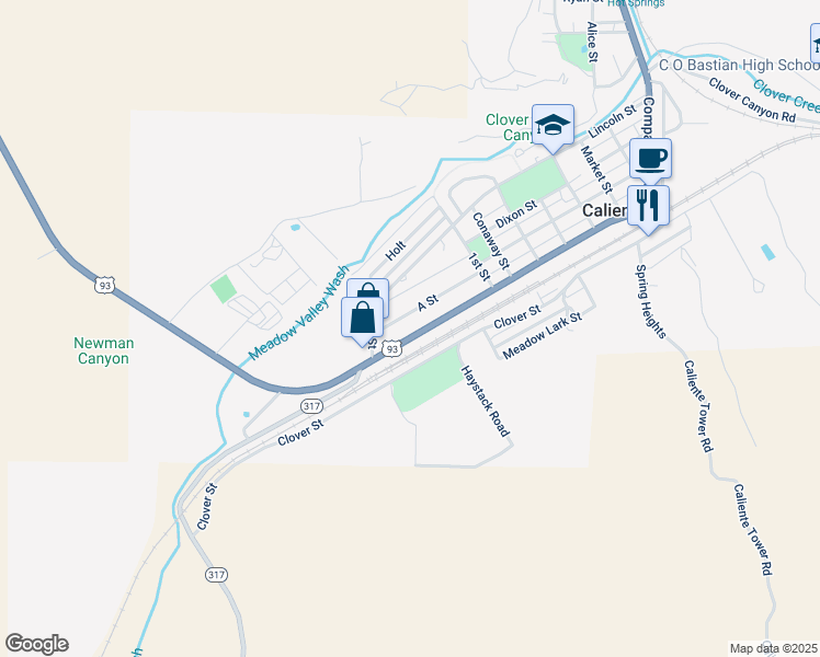 map of restaurants, bars, coffee shops, grocery stores, and more near 900 Front Street in Caliente