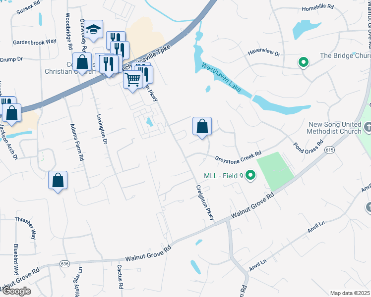map of restaurants, bars, coffee shops, grocery stores, and more near 6391 Yellowrose Lane in Mechanicsville