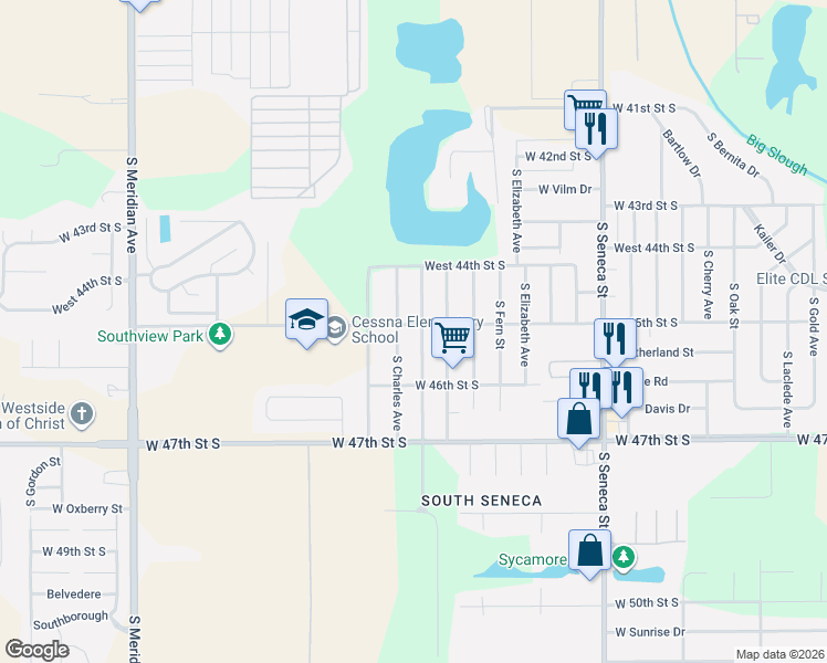 map of restaurants, bars, coffee shops, grocery stores, and more near 4618 South Glenn Avenue in Wichita