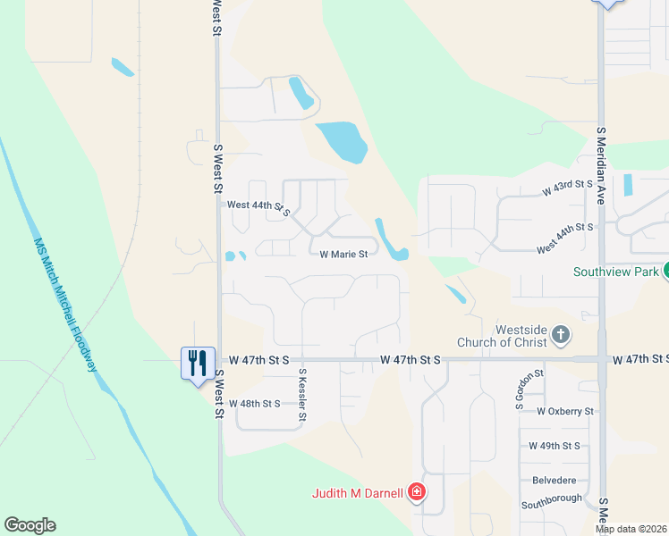 map of restaurants, bars, coffee shops, grocery stores, and more near 3411 West Marie Street in Wichita