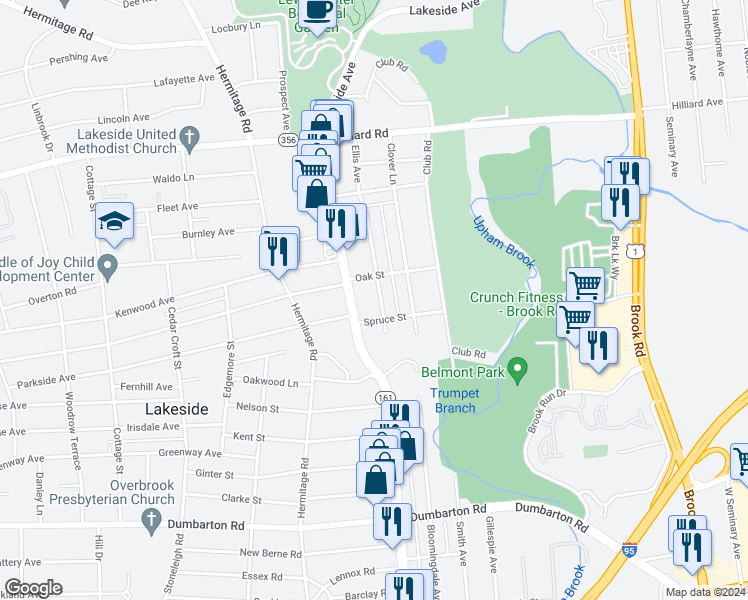 map of restaurants, bars, coffee shops, grocery stores, and more near 6106 Ellis Avenue in Henrico