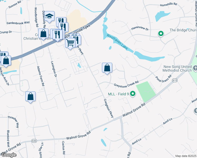map of restaurants, bars, coffee shops, grocery stores, and more near 6391 Yellowrose Lane in Mechanicsville
