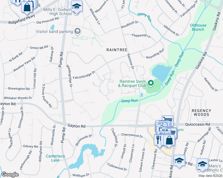 map of restaurants, bars, coffee shops, grocery stores, and more near 1700 Willow Wind Circle in Richmond