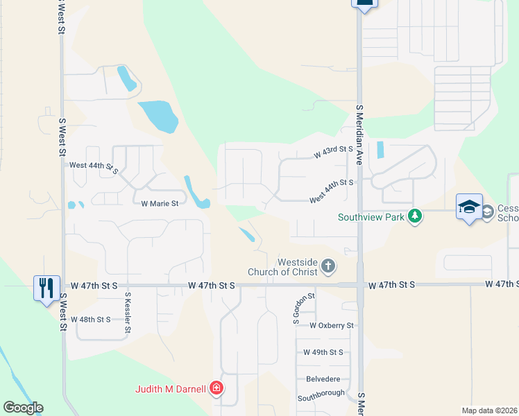 map of restaurants, bars, coffee shops, grocery stores, and more near 4513-4599 South Saint Paul Street in Wichita