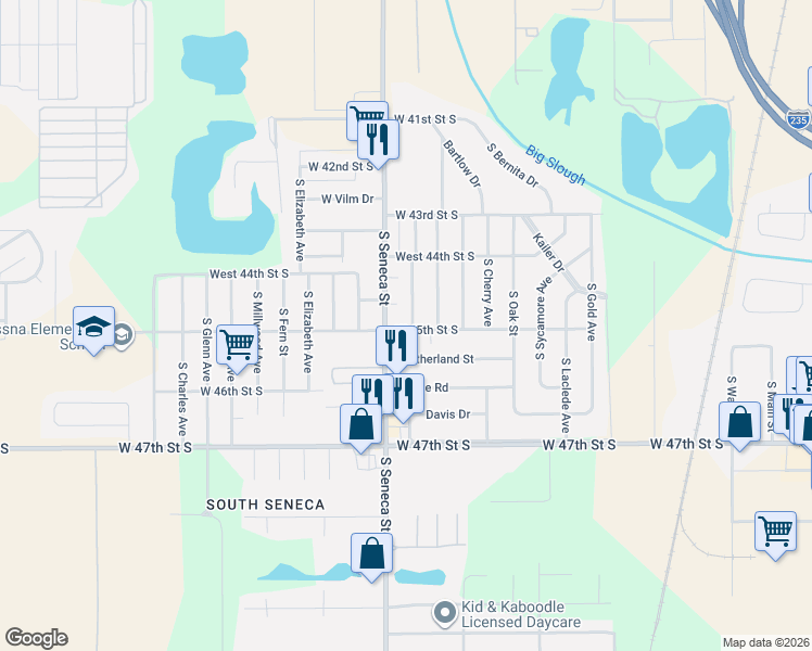 map of restaurants, bars, coffee shops, grocery stores, and more near 4608 South Seneca Street in Wichita