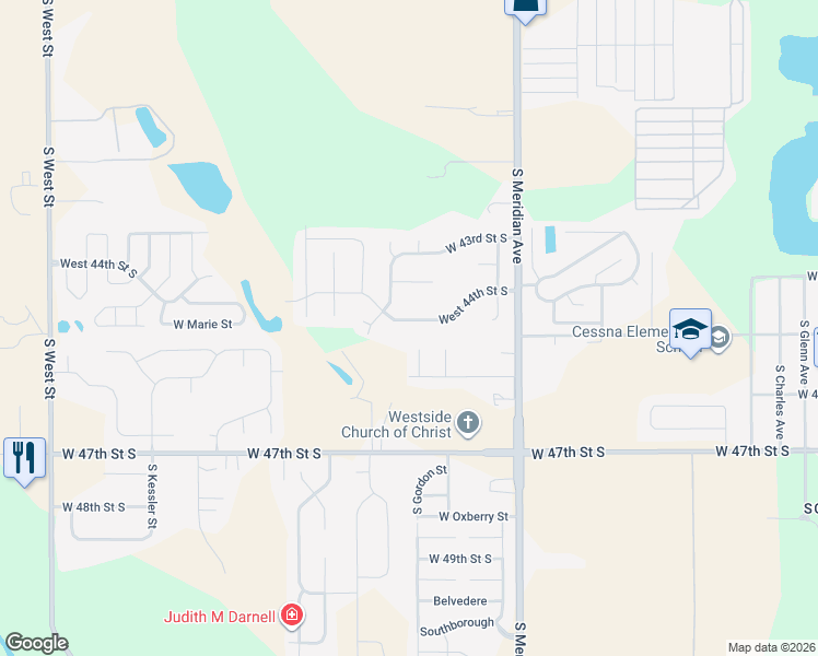 map of restaurants, bars, coffee shops, grocery stores, and more near 2838 W Angel Ct in Wichita