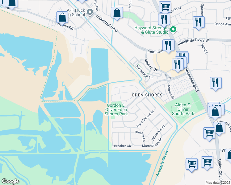 map of restaurants, bars, coffee shops, grocery stores, and more near 2815 Dune Circle in Hayward