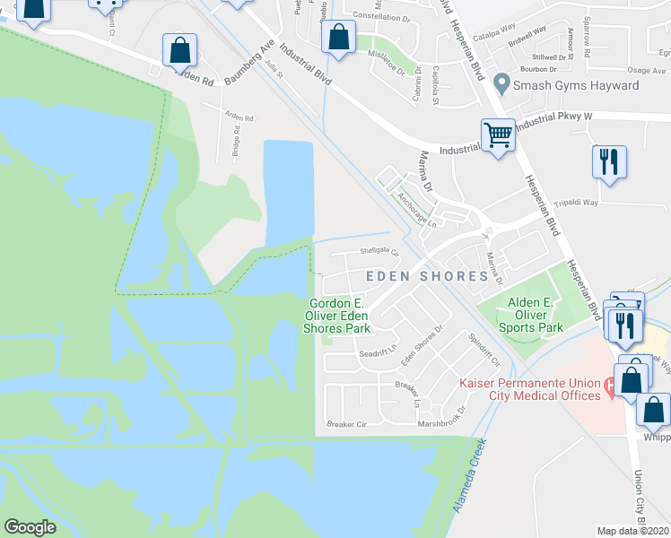 map of restaurants, bars, coffee shops, grocery stores, and more near 2815 Dune Circle in Hayward