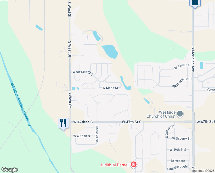 map of restaurants, bars, coffee shops, grocery stores, and more near 3410 West Fernwood Street in Wichita