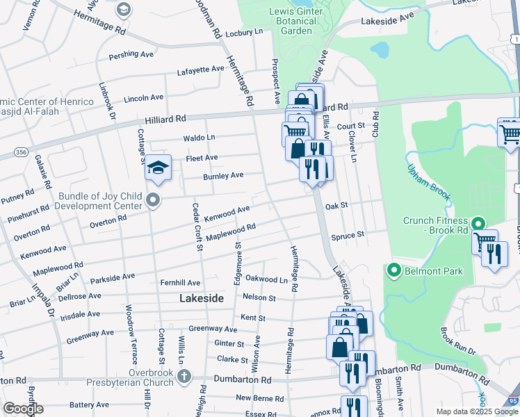 map of restaurants, bars, coffee shops, grocery stores, and more near 2209 Kenwood Avenue in Richmond