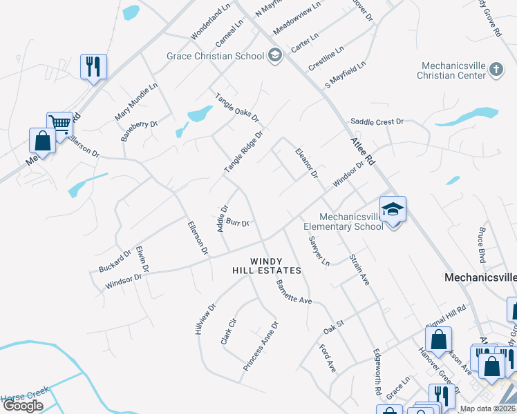 map of restaurants, bars, coffee shops, grocery stores, and more near 8230 Thelma Lou Road in Mechanicsville
