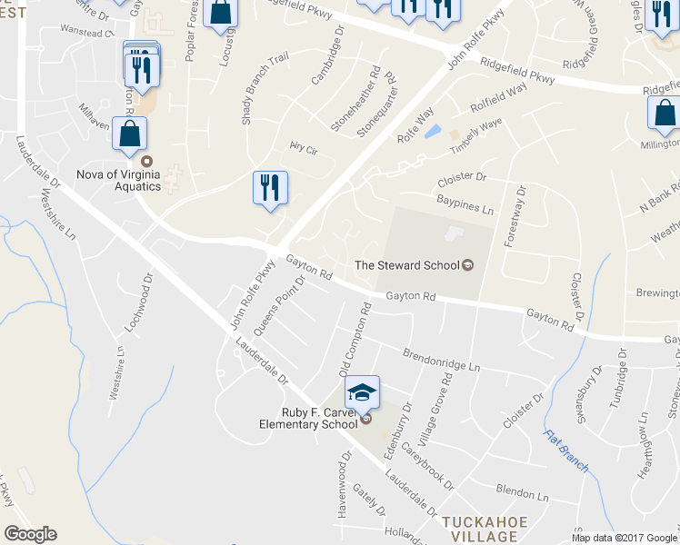 map of restaurants, bars, coffee shops, grocery stores, and more near 11803 Bedfordshire Square in Richmond